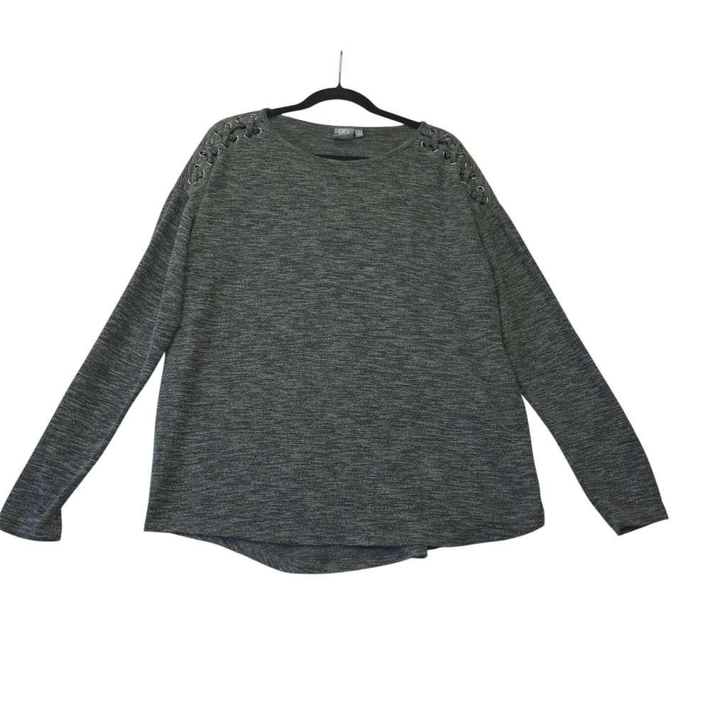Daisy Fuentes Womens Large Grey Space Dye Lace Up Shoulder Long Sleeve Top Edgy
